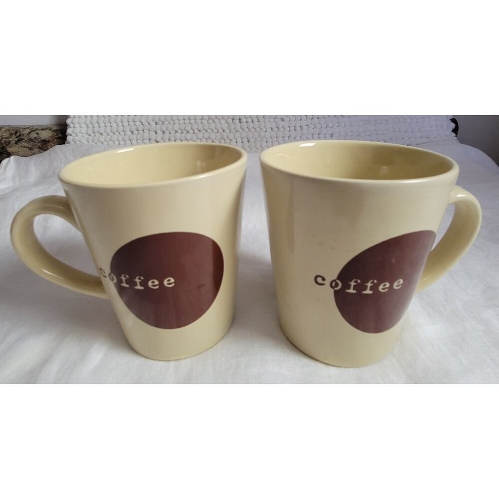 Shonfeld's Coffee Mugs Pair of 2 Lot Bundle Beige Brown Stoneware mug 12 oz ea.